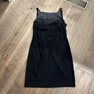 CDC vintage Y2K black knee length dress with ombré beading detail, size 6